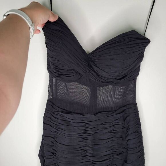 Vintage 100% Silk Strapless Evening Gown Black Caché Mesh Waist 8 - Picture 4 of 10